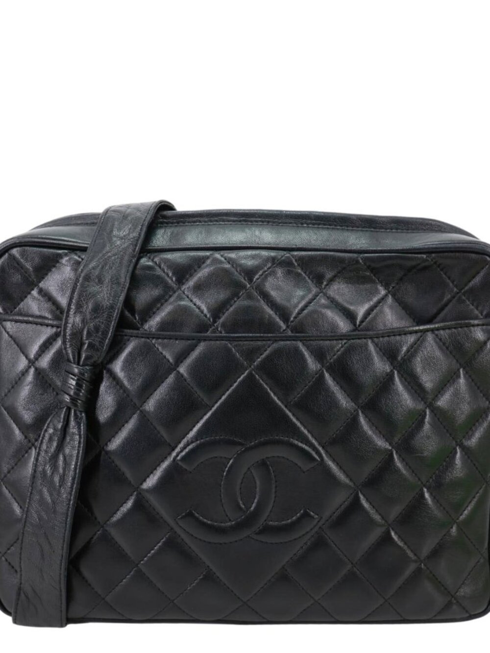 Chanel  CC Tassel Vintage Lambskin Quilted Leather Camera Bag Black
